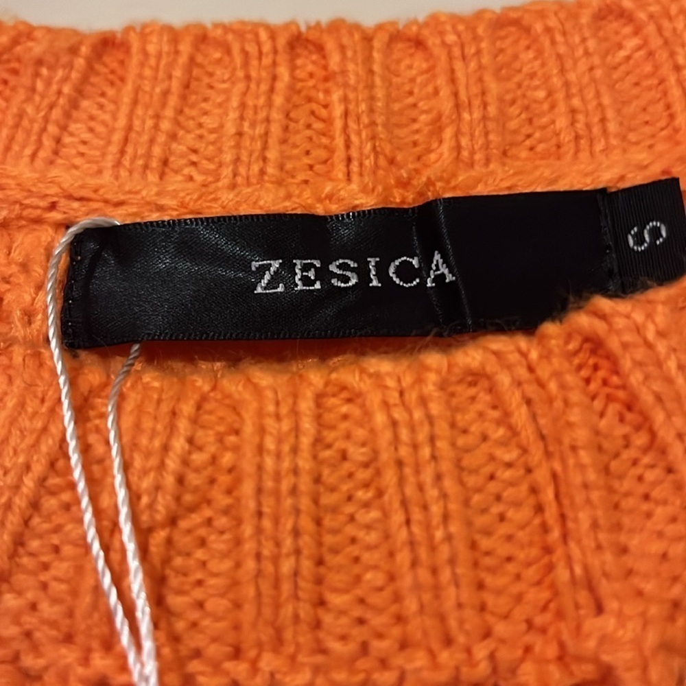 NWT Orange waffle knit crew neck long sleeve crew neck sweater size small. - Picture 4 of 4